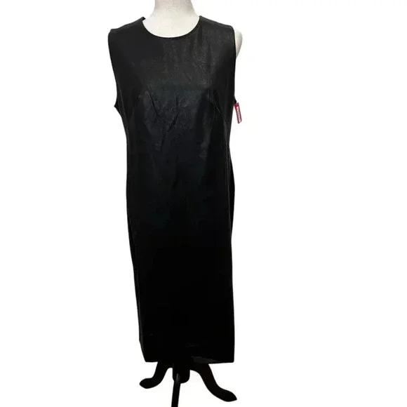 NEW Spanx Leather Like Sleeveless Sheath Dress BlackWomen's Size large NWT  - threedaughtersproperties.com